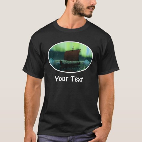 Viking Ship And Northern Lights T_Shirt