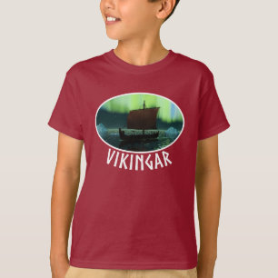 Viking Ship And Northern Lights T-Shirt