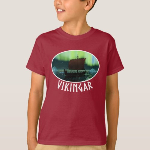 Viking Ship And Northern Lights T_Shirt