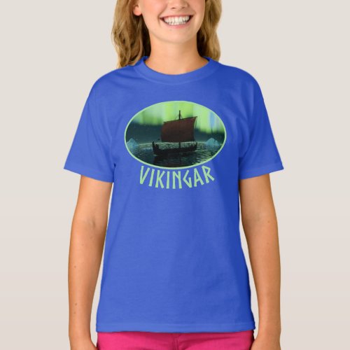 Viking Ship And Northern Lights T_Shirt