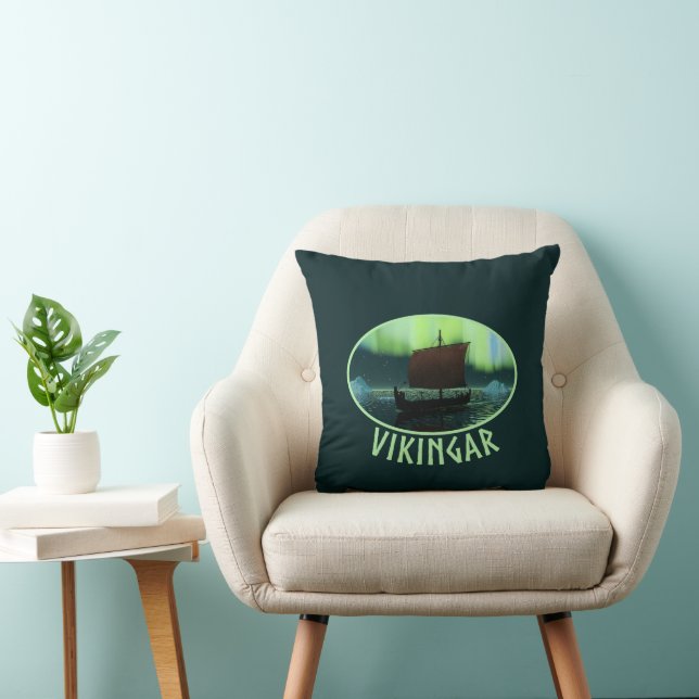Viking Ship And Northern Lights Throw Pillow (Chair)