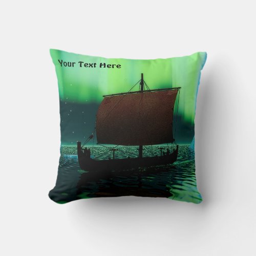 Viking Ship And Northern Lights Throw Pillow