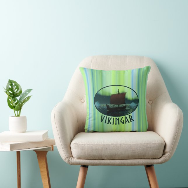 Viking Ship And Northern Lights Throw Pillow (Chair)