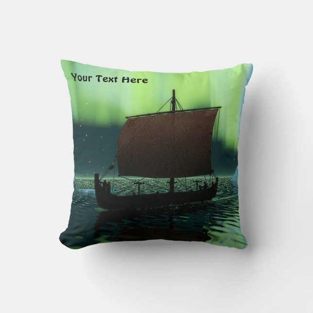 Viking Ship And Northern Lights Throw Pillow (Front)