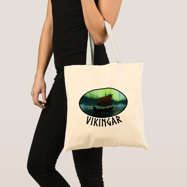 Viking Ship And Northern Lights Tote Bag (Front (Product))