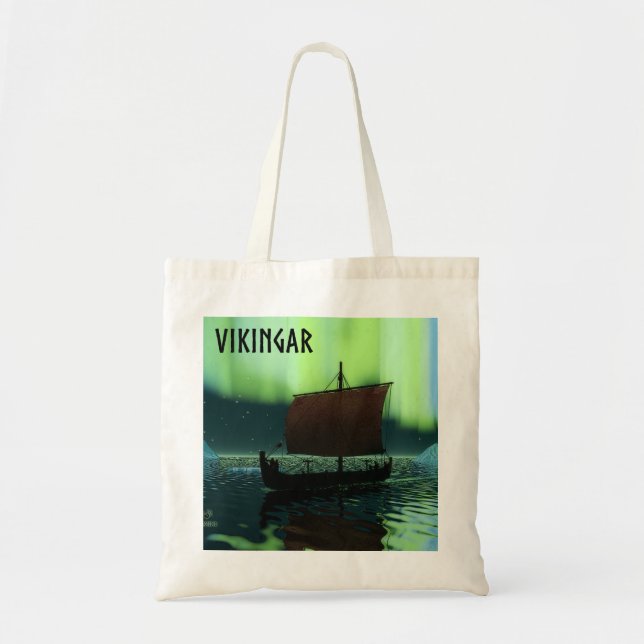 Viking Ship And Northern Lights Tote Bag (Front)