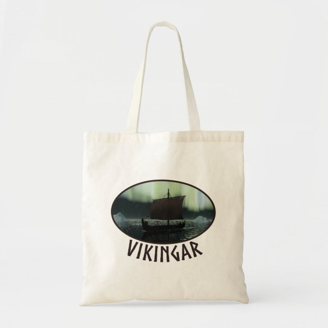 Viking Ship And Northern Lights Tote Bag (Front)