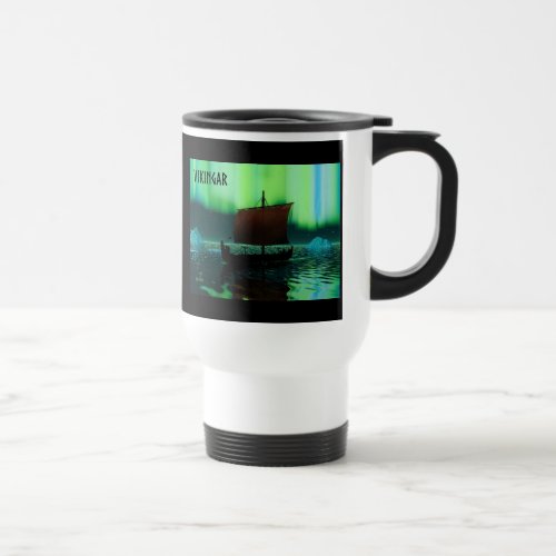 Viking Ship And Northern Lights Travel Mug