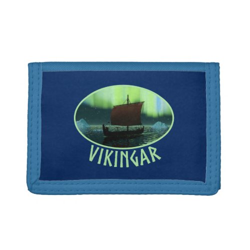 Viking Ship And Northern Lights Tri_fold Wallet