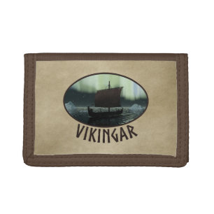 Viking Ship And Northern Lights Tri-fold Wallet