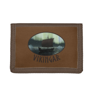 Viking Ship And Northern Lights Tri-fold Wallet