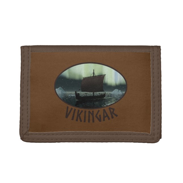 Viking Ship And Northern Lights Tri-fold Wallet (Front)