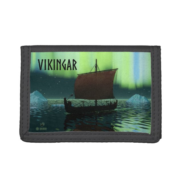 Viking Ship And Northern Lights Tri-fold Wallet (Front)