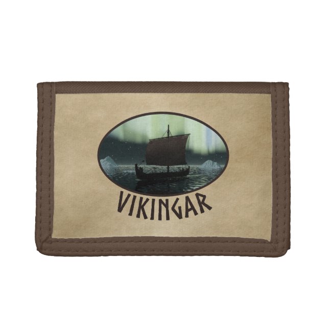 Viking Ship And Northern Lights Trifold Wallet (Front)