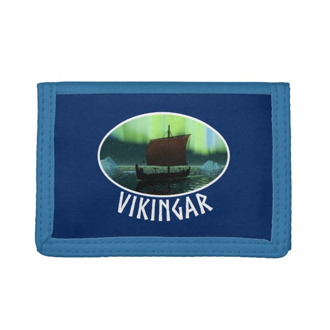 Viking Ship And Northern Lights Trifold Wallet (Front)