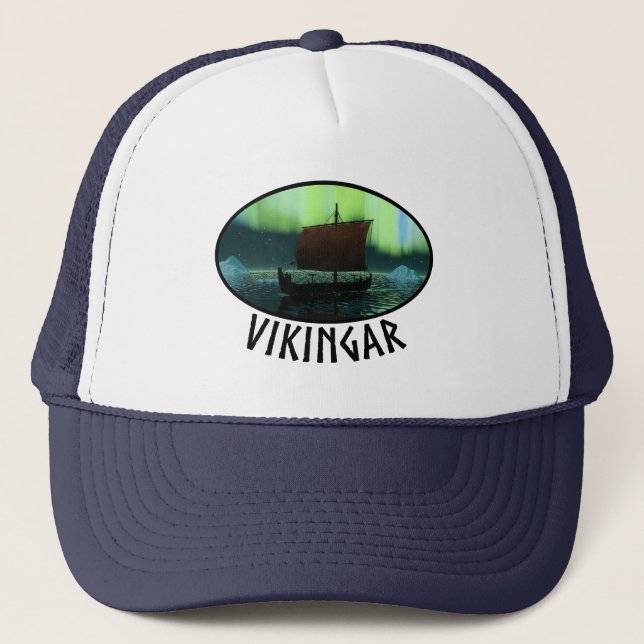 Viking Ship And Northern Lights Trucker Hat (Front)