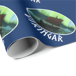 Viking Ship And Northern Lights Wrapping Paper