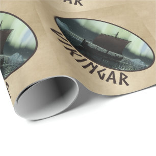 Viking Ship And Northern Lights Wrapping Paper