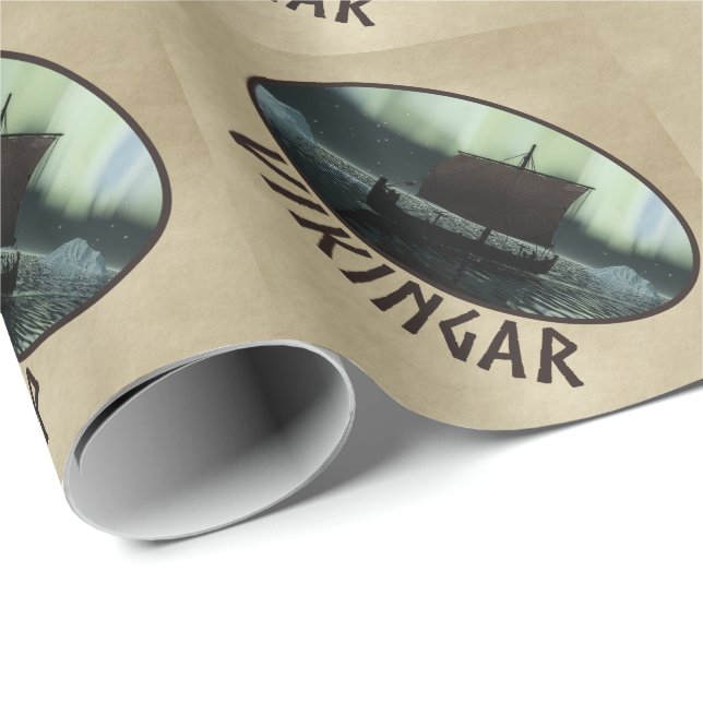 Viking Ship And Northern Lights Wrapping Paper (Roll Corner)