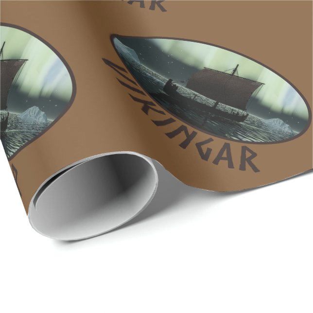 Viking Ship And Northern Lights Wrapping Paper (Roll Corner)