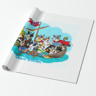 Viking ship filled with Corgis Wrapping Paper