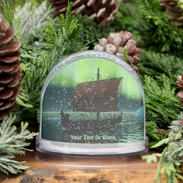 Viking Ship Inder Northern Lights Snow Globe (Winter)