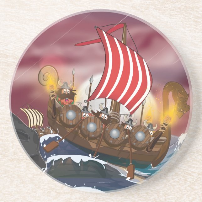 Viking Ship Invasion Fleet Drink Coaster (Front)