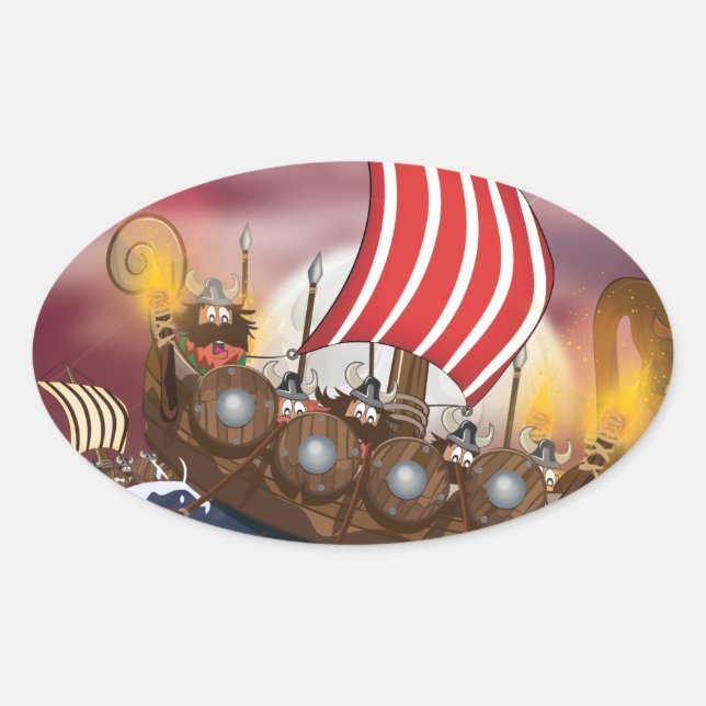Viking Ship Invasion Fleet Oval Sticker (Front)