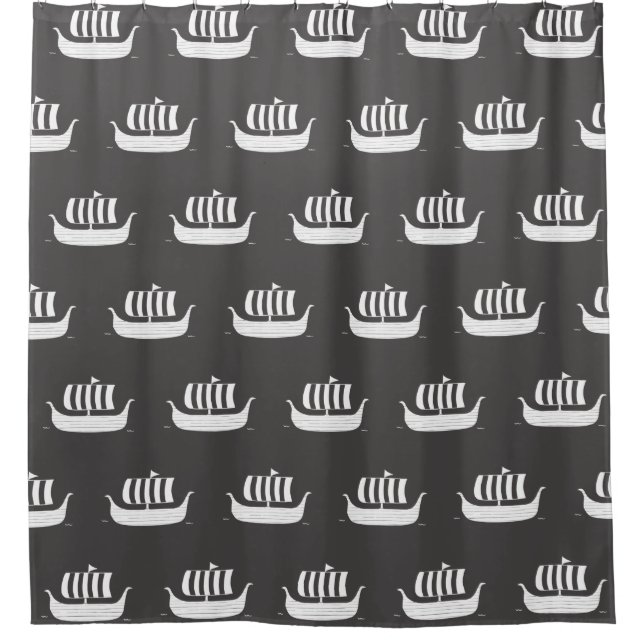 Viking ship longboat w/custom background color shower curtain (Front)