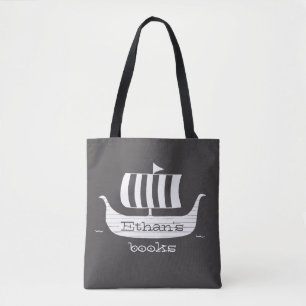 Viking ship longboat w/custom background color tote bag