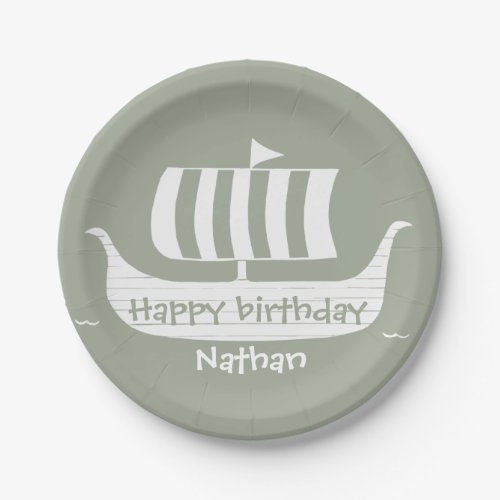 Viking shiplongboat with custom background color paper plates