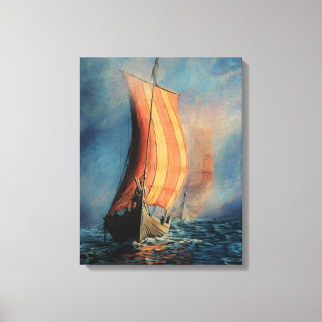 Viking ship on Sea/Ocean in mist fog, sailing Canvas Print (Front)