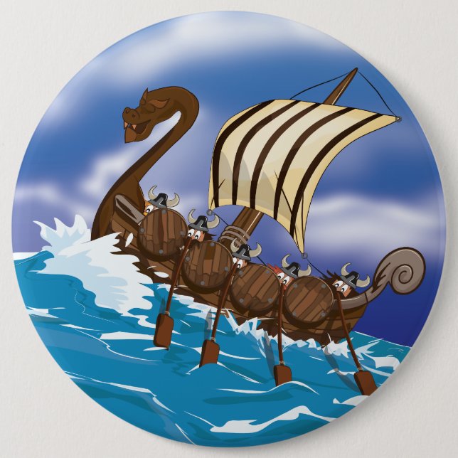 Viking Ship Pinback Button (Front)