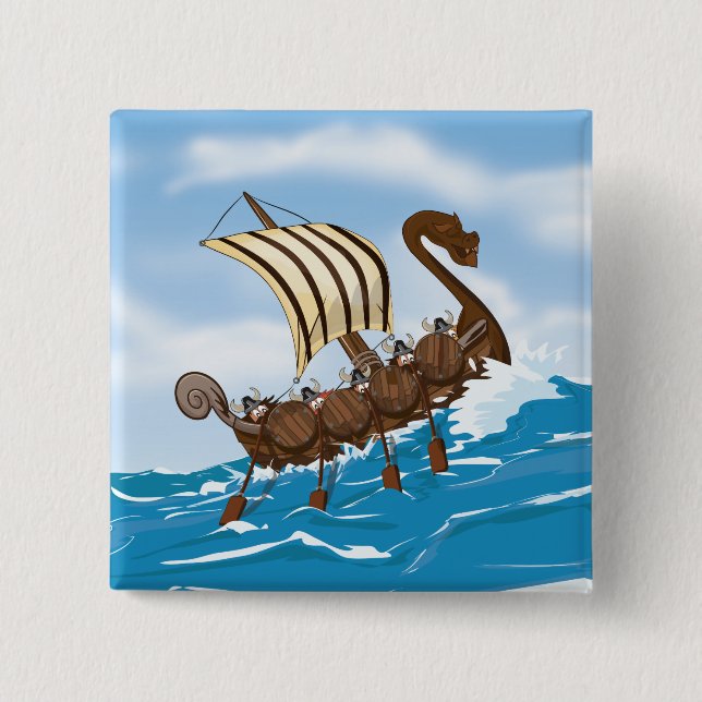 Viking Ship Pinback Button (Front)