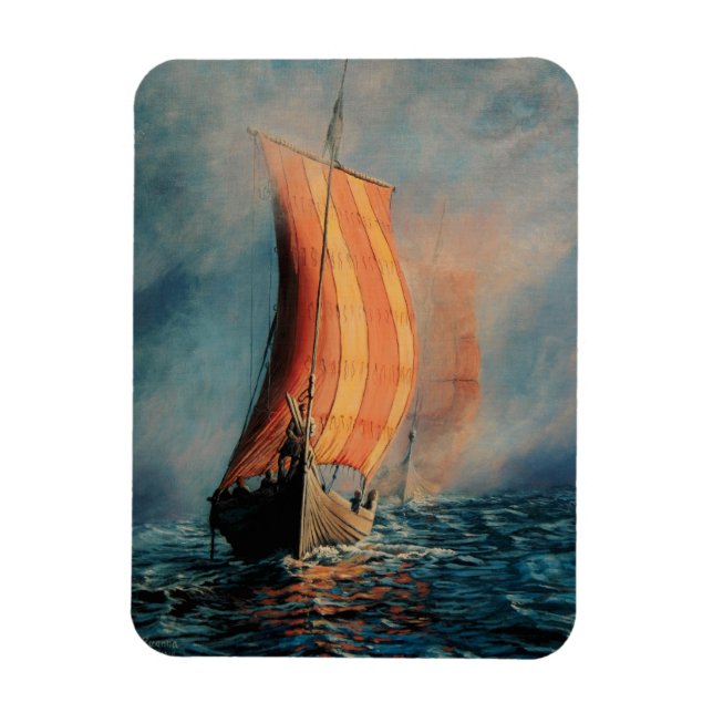 Viking ship sailing on Sea/Ocean in fog, long boat Magnet (Vertical)