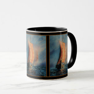 Viking ship sailing on Sea/Ocean in fog, long boat Mug
