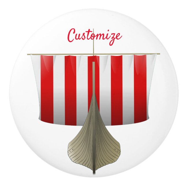 Viking Ship Sailing Thunder_Cove Ceramic Knob (Front)