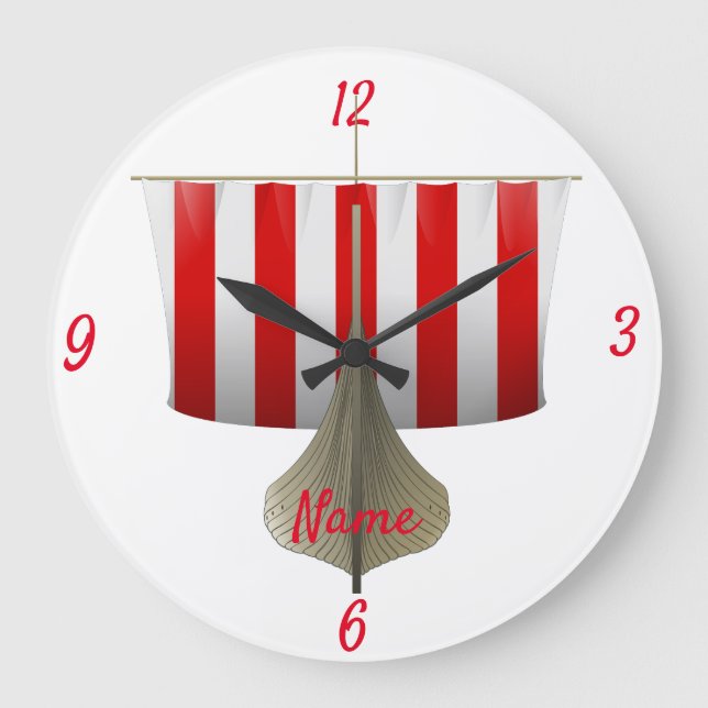 Viking Ship Sailing Thunder_Cove Large Clock (Front)