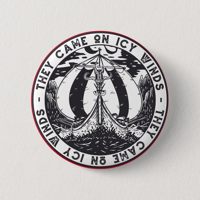 Viking Ship Scandinavian History Design Button (Front)