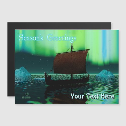 Viking Ship Under Northern Lights