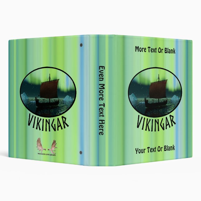 Viking Ship Under Northern Lights 3 Ring Binder (Background)
