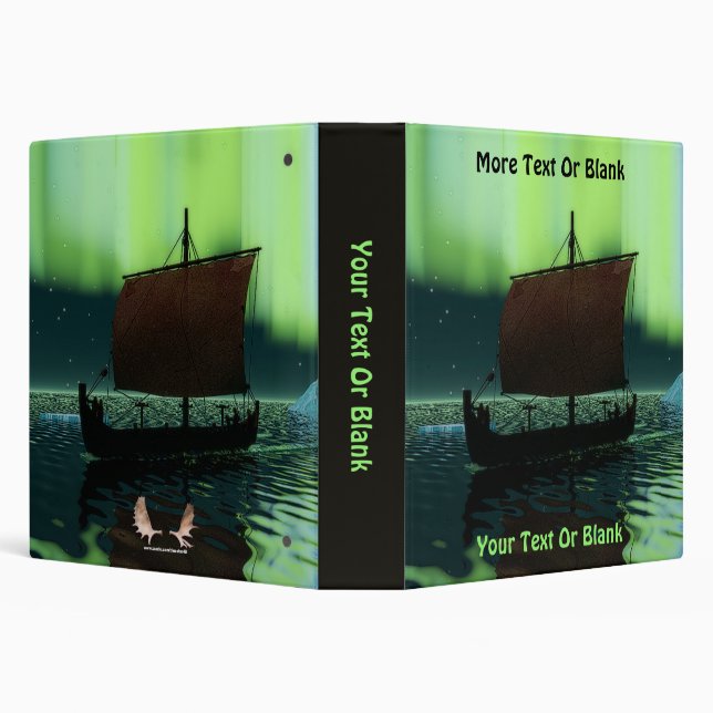 Viking Ship Under Northern Lights 3 Ring Binder (Background)