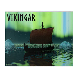 Viking Ship Under Northern Lights Acrylic Print