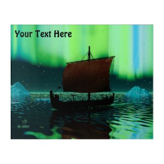 Viking Ship Under Northern Lights