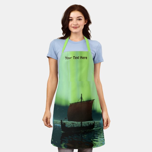 Viking Ship Under Northern Lights Apron (Worn)