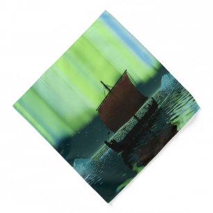 Viking Ship Under Northern Lights Bandana
