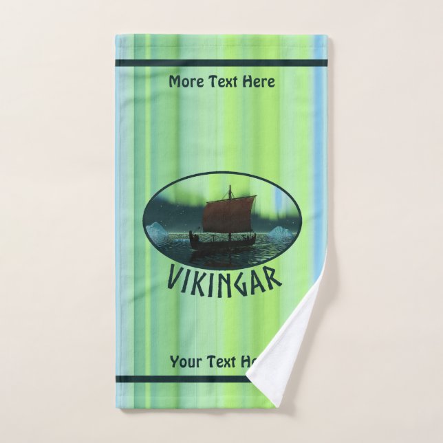Viking Ship Under Northern Lights Bath Towel Set (Hand Towel)