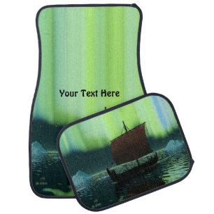 Viking Ship Under Northern Lights Car Floor Mat