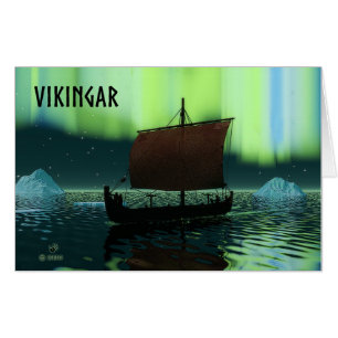 Viking Ship Under Northern Lights Card