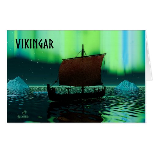 Viking Ship Under Northern Lights Card